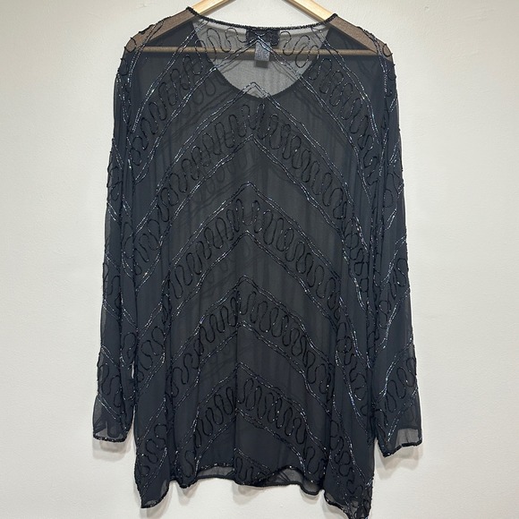 Vintage Sheer Beaded Open‎ Jacket Blouse Womens 3X Plus Size Cocktail Party Chic - Picture 7 of 12